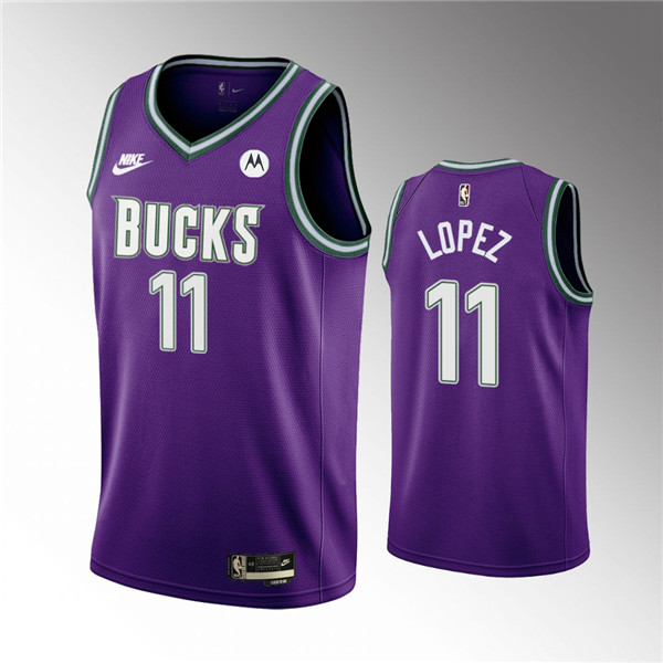 Men's Milwaukee Bucks #11 Brook Lopez 2022/23 Purple Classic Edition Swingman Stitched Basketball Jersey